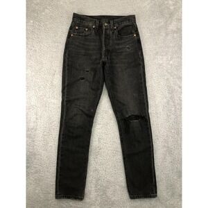 Levi's 501 S Jeans Women 27x28 (Tag 24x28) Black Premium Skinny Distressed Big E